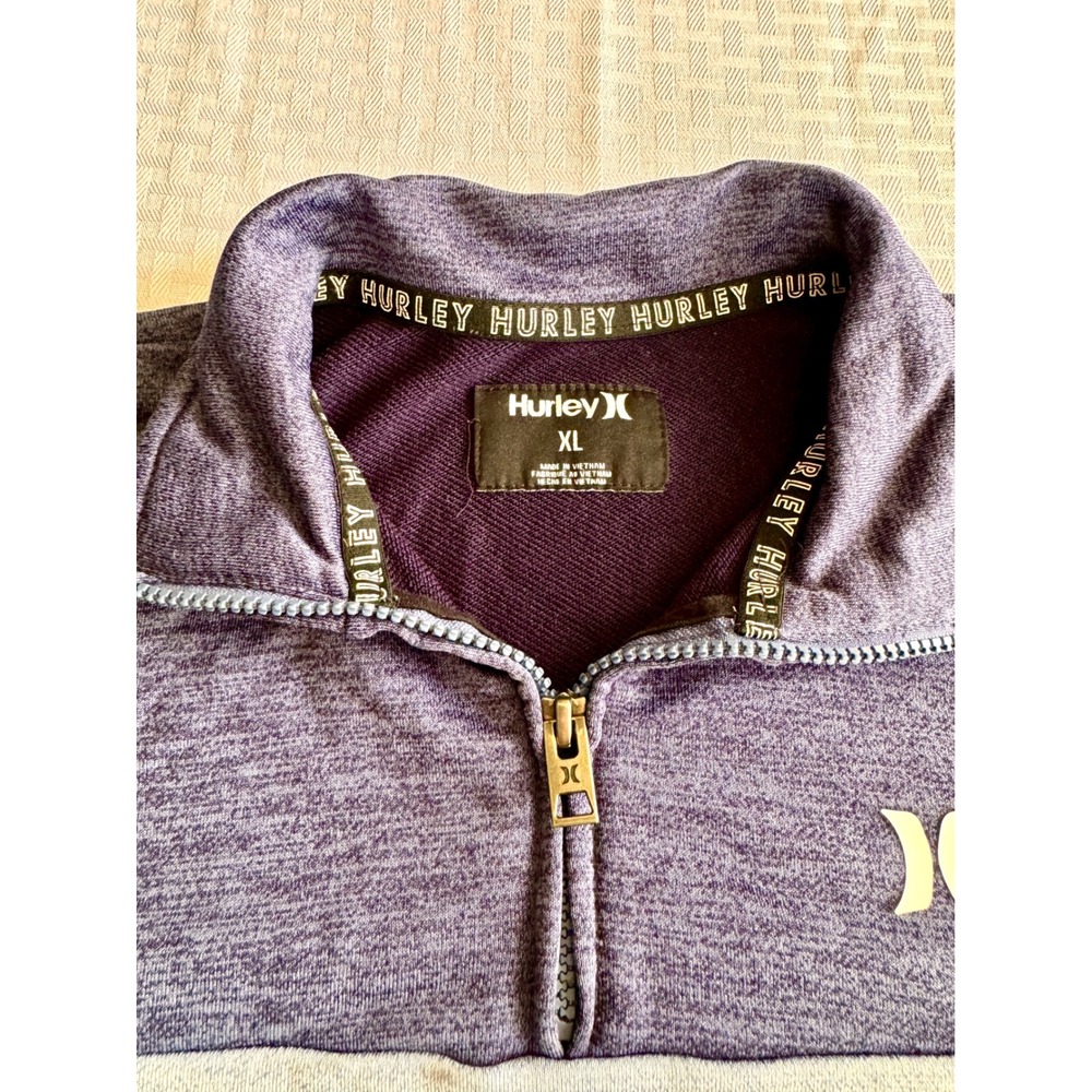 Hurley Boys XL Quarter Zip Pullover Sweater Blue Grey Colorblock Kangaroo Pocket - Picture 9 of 10